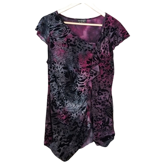 Tye dye effect velvet tunic top with ruffle - Picture 2 of 7